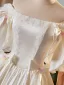 Vintage / Retro Ivory Satin Lace Flower Prom Dresses 2024 Ball Gown Off-The-Shoulder Bow Short Sleeve Backless Floor-Length / Long Prom Formal Dresses