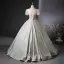 Chic / Beautiful Silver Glitter Prom Dresses 2024 Ball Gown V-Neck Short Sleeve Backless Floor-Length / Long Prom Formal Dresses