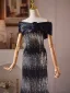 Scintillantes Noire Paillettes Robe De Bal 2026 Trompette / Sirène De l'épaule Manches Courtes Dos Nu Longue Robe De Ceremonie