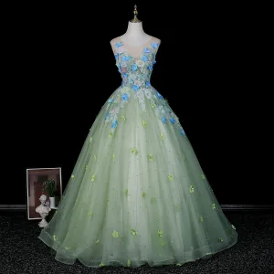 Flower Fairy Sage Green Beading Appliques Sequins Prom Dresses 2026 A Line Princess Scoop Neck Sleeveless Backless