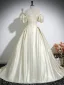 Elegant Champagne Satin Prom Dresses 2024 Ball Gown Off-The-Shoulder Short Sleeve Backless Floor-Length / Long Prom Formal Dresses