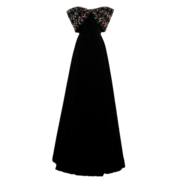Elegant Black Velvet Sequins Evening Dresses 2023 A-Line Princess Strapless Sleeveless Elegant Black Velvet Sequins Evening Dresses 2023 A-Line Princess Strapless Sleeveless