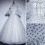Fashion White Spotted Prom Dresses 2023 A-Line / Princess Off-The-Shoulder Short Sleeve Backless Floor-Length / Long Prom Formal Dresses