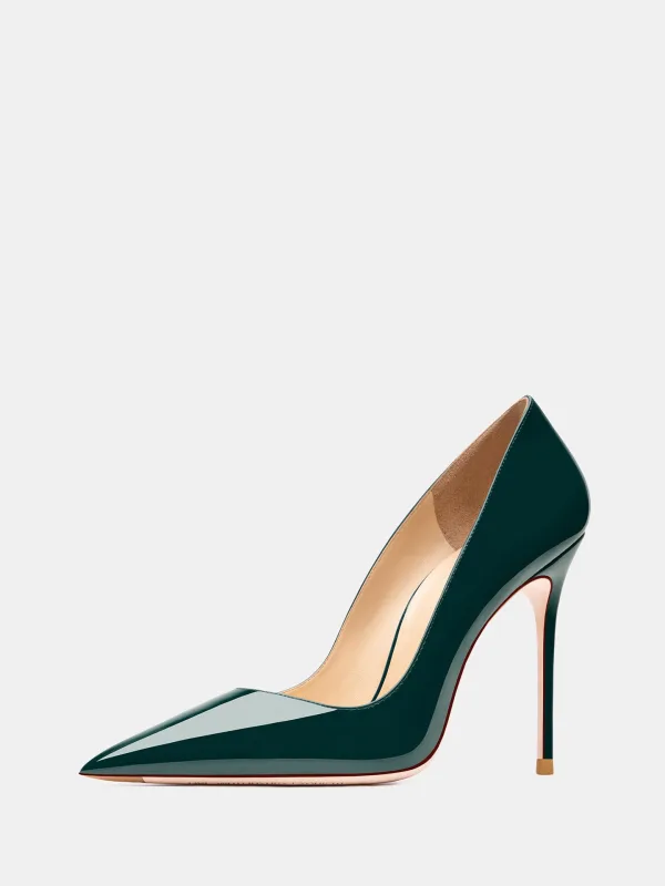 Sexy Dunkelgrün Abend Lackleder Pumps 2026 10 cm Stilettos Spitzschuh Hochhackige