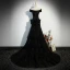 Chic / Belle Noire Satin Robe De Soirée 2023 Trompette / Sirène De l'épaule Manches Courtes Dos Nu Noeud Train De Balayage Soirée Robe De Ceremonie