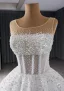 High-end White Handmade  Beading Sequins Wedding Dresses 2024 Ball Gown Scoop Neck Sleeveless Court Train Wedding