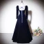 Vintage / Retro Navy Blue Suede Evening Dresses 2023 A-Line / Princess Square Neckline Long Sleeve Backless Bow Floor-Length / Long Evening Party Formal Dresses