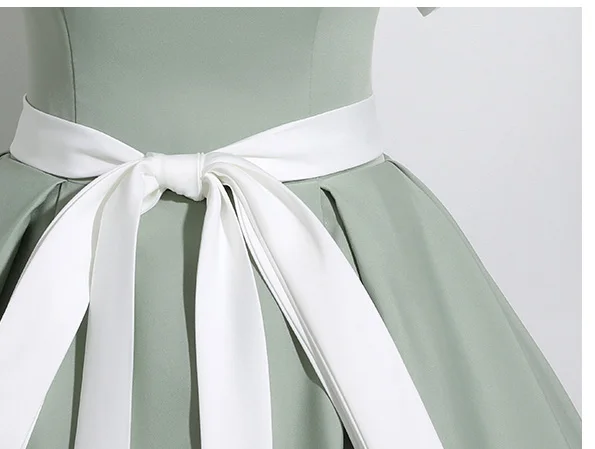 Fashion Sage Green Prom Dresses 2024 Ball Gown Square Neckline Puffy Short Sleeve Backless Bow Sash Floor-Length / Long Prom Formal Dresses