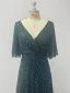 Bling Bling Vert Foncé Perlage Paillettes Robe De Soirée 2024 Princesse V-Cou Manches Courtes Dos Nu Longue Promo Robe De Ceremonie
