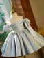 Fashion Silver Grey Birthday Short Flower Girl Dresses 2023 Ball Gown Scoop Neck Puffy Short Sleeve