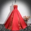 Elegant Red Sequins Satin Prom Dresses 2024 Ball Gown Strapless Sleeveless Backless Floor-Length / Long Prom Formal Dresses