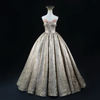 Scintillantes Doré Perlage Perle Paillettes Appliques Robe De Bal 2024 Robe Boule Bustier Sans Manches Dos Nu Longue Promo Robe De Ceremonie