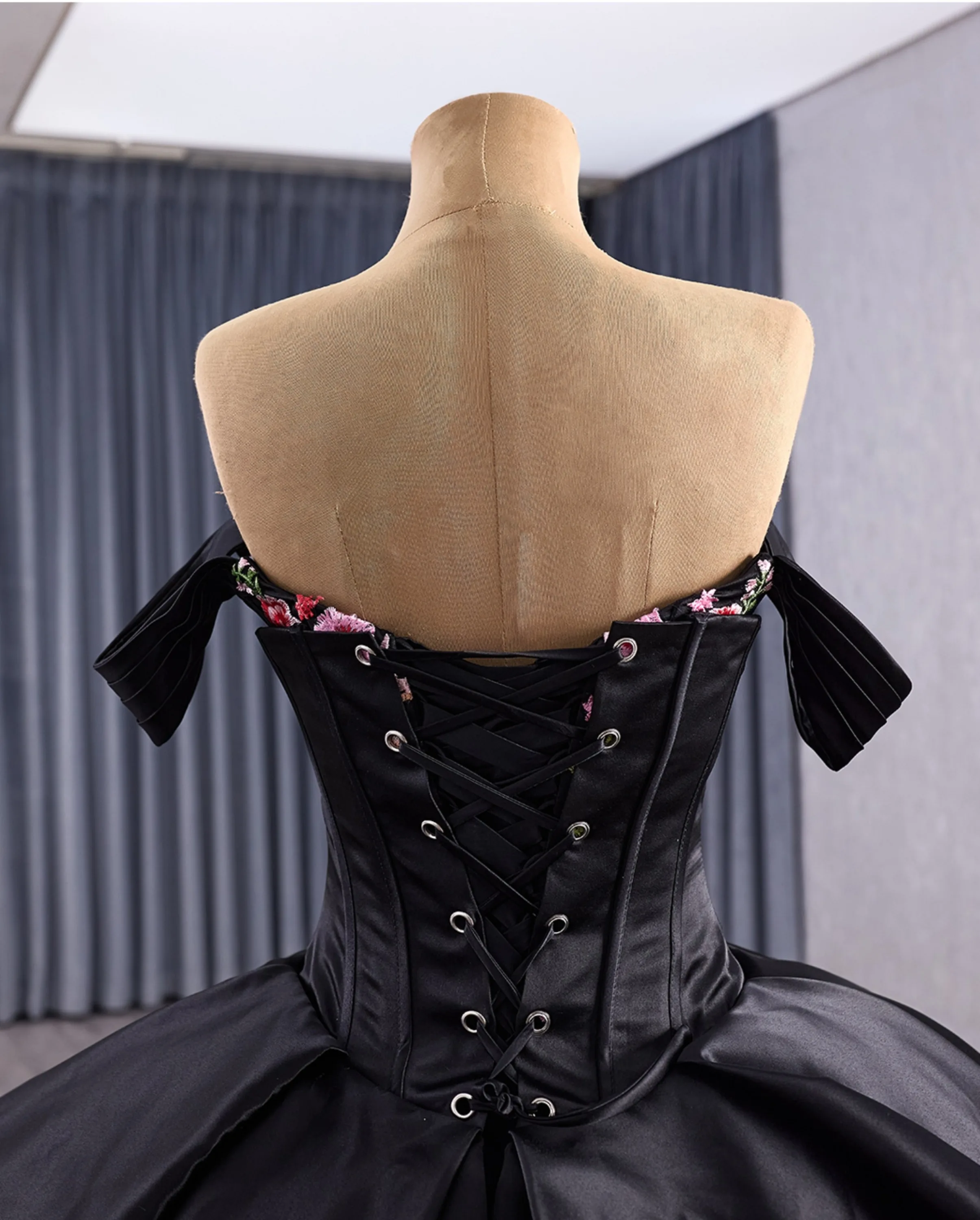 open lace back dress Black Rhinestone Strapless Prom Dress with Satin Bow & Slit – AS091 –  Viniodress main image 0