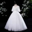 Chic / Beautiful White Beading Pearl Sequins Birthday Flower Girl Dresses 2024 Ball Gown Square Neckline Short Sleeve Floor-Length / Long