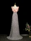 Scintillantes Rougissant Rose Appliques Paillettes Robe De Bal 2023 Princesse Encolure Carrée Sans Manches Dos Nu Train De Balayage Promo Robe De Ceremonie