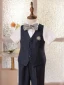 Navy Blue Striped 5-piece Boys Wedding Suits 2022 Short Sleeve Body Jewellery Pants Shirt Tie Vest