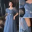 Chic / Beautiful Ocean Blue Prom Dresses 2022 A-Line / Princess Square Neckline Pearl Sequins Butterfly Short Sleeve Backless Floor-Length / Long Formal Dresses