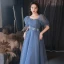 Chic / Beautiful Ocean Blue Prom Dresses 2022 A-Line / Princess Square Neckline Pearl Sequins Butterfly Short Sleeve Backless Floor-Length / Long Formal Dresses