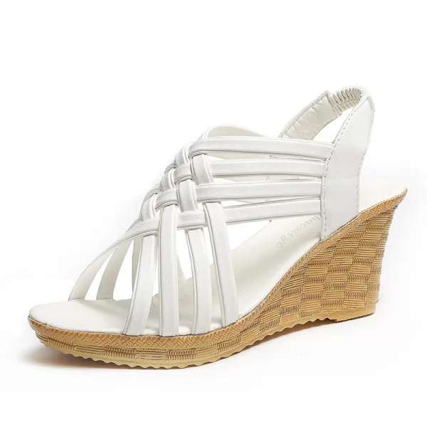 Chic / Beautiful White Summer Street Wear Womens Sandals 2023 7 cm Wedges Open / Peep Toe Womens Sandals