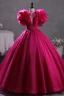 Vintage / Retro Ethnic Fuchsia Beading Prom Dresses 2023 Ball Gown Scoop Neck Ruffle Short Sleeve Backless Floor-Length / Long Prom Formal Dresses