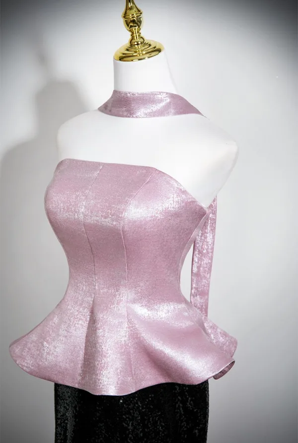 Charmant Rosa Pailletten Partykleider 2025 Meerjungfrau Bandeau Ärmellos Rückenfreies Sweep / Pinsel Zug Cocktail Abend Festliche Kleider