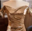 Glitzernden Sexy Champagner Pailletten Gespaltete Front Abendkleider 2024 Meerjungfrau Off Shoulder Kurze Ärmel Rückenfreies Sweep / Pinsel Zug Abend Festliche Kleider