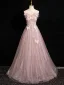 Elegant Blushing Pink Butterfly Appliques Sequins Prom Dresses 2024 Ball Gown Off-The-Shoulder Sleeveless Backless Floor-Length / Long Prom Formal Dresses