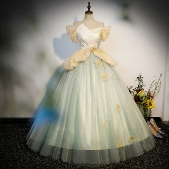 Mode Vert Cendré Paillettes Robe De Bal 2023 Princesse De L Épaule Manches Courtes Dos Nu Longue Promo Robe De Ceremonie