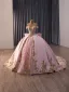 Luxury / Gorgeous Lovely Candy Pink Handmade  Beading Sequins Lace Flower Prom Dresses 2026 Ball Gown Off-The-Shoulder Sleeveless Backless Bow