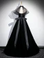 Chic / Beautiful Black Beading Rhinestone Velvet Prom Dresses 2024 Ball Gown Halter Sleeveless Backless Bow Floor-Length / Long Prom Formal Dresses