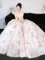 Flower Fairy Bling Bling White Sequins Flower Wedding Dresses 2025 Ball Gown Strapless Sleeveless Backless Floor-Length / Long Tulle