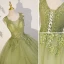Elegant Sage Green Sequins Lace Flower Prom Dresses 2023 Ball Gown Scoop Neck Sleeveless Backless Floor-Length / Long Prom Formal Dresses