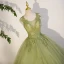 Elegant Sage Green Sequins Lace Flower Prom Dresses 2023 Ball Gown Scoop Neck Sleeveless Backless Floor-Length / Long Prom Formal Dresses