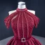 Luxury / Gorgeous Burgundy Quinceañera Handmade  Prom Dresses 2021 Halter Sleeveless Solid Color Satin Ball Gown Red Carpet Beading Formal Dresses Court Train