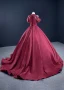 Luxury / Gorgeous Burgundy Quinceañera Handmade  Prom Dresses 2021 Halter Sleeveless Solid Color Satin Ball Gown Red Carpet Beading Formal Dresses Court Train