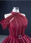 Luxury / Gorgeous Burgundy Quinceañera Handmade  Prom Dresses 2021 Halter Sleeveless Solid Color Satin Ball Gown Red Carpet Beading Formal Dresses Court Train