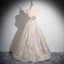 Fashion Gold Glitter Prom Dresses 2024 A-Line / Princess Spaghetti Straps Sleeveless Backless Floor-Length / Long Prom Formal Dresses
