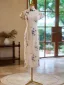 Chinese style Vintage / Retro Beige Printing Tea-length Cheongsam 2024 Trumpet / Mermaid High Neck Short Sleeve