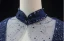 High-end Vintage / Retro Navy Blue Beading Sequins Prom Dresses 2024 Ball Gown High Neck Sleeveless Backless Floor-Length / Long Formal Dresses