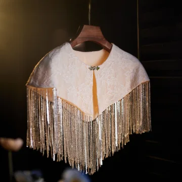 Charming Champagne Handmade Beading Tassel Lace Flower Prom Shawl 2025