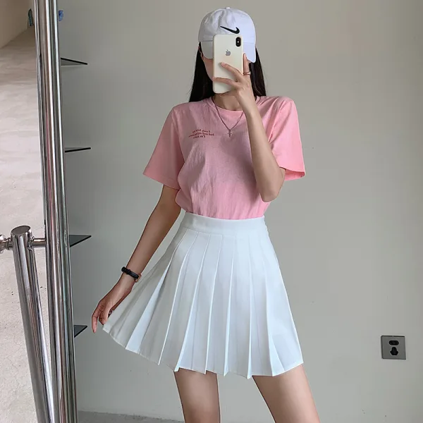 Casual Svarta Plisserad Kjolar 2021 Dragkedja Enfärgad Polyester Sommar Mini Kvinna Bottoms