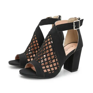 Vintage Retro Black Pierced Womens Sandals 2022 Street Wear X Strap 7 Cm Thick Heels Open Peep Toe Sandals High Heels
