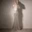 Sexy Sparkly Champagne Evening Dresses 2022 Trumpet / Mermaid Scoop Neck Short Sleeve Beading Sequins Lace Flower Floor-Length / Long Split Front Evening Party Formal Dresses