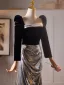 Scintillantes Noire Paillettes Robe De Bal 2025 Trompette / Sirène Encolure Carrée Manches Longues Dos Nu Longue Promo Robe De Ceremonie