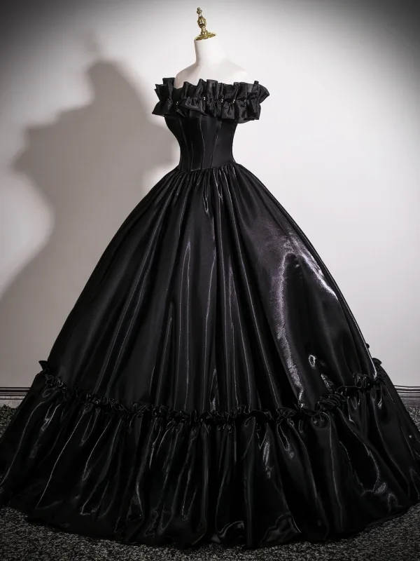 Vintage Schwarz Satin Ballkleider 2025 Ballkleid Off Shoulder Ärmellos Rückenfreies Lange Ball Festliche Kleider