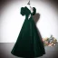 Elegant Dark Green Beading Sequins Suede Prom Dresses 2023 V-Neck A-Line / Princess Short Sleeve Backless Floor-Length / Long Prom Formal Dresses