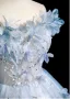 Bling Bling Sky Blue Beading Appliques Sequins Prom Dresses 2025 Ball Gown Off-The-Shoulder Short Sleeve Backless Floor-Length / Long Formal Dresses