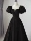 Chic / Beautiful Black Evening Dresses 2023 A-Line / Princess Square Neckline Puffy Short Sleeve Backless Sash Floor-Length / Long Evening Party Formal Dresses