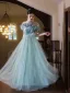 Chic / Belle Vert Citron Perlage Paillettes Robe De Bal 2025 Princesse Encolure Dégagée Manches Courtes Longue Promo Robe De Ceremonie