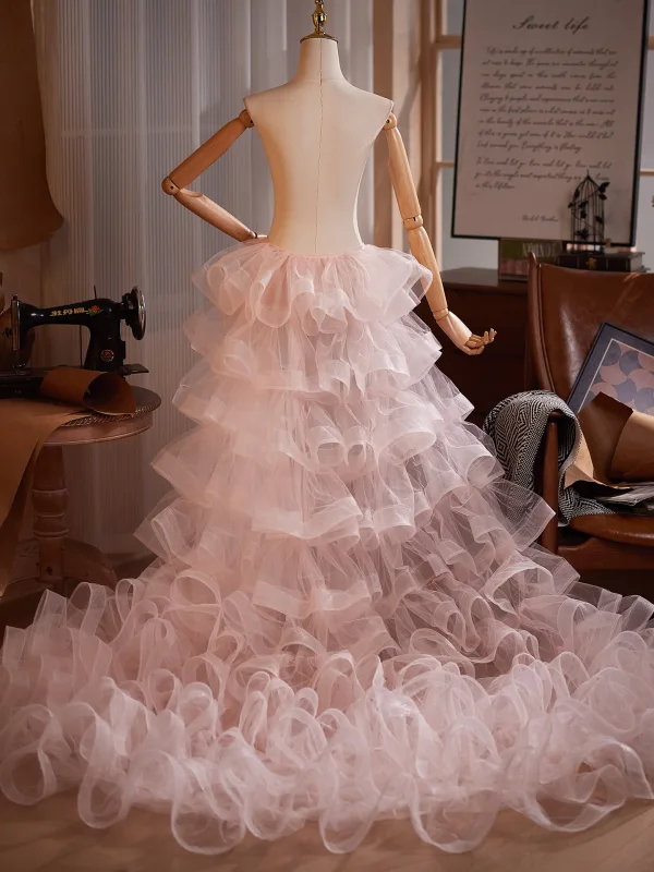 Fashion Blushing Pink Cascading Ruffles Prom Tulle shawl 2026